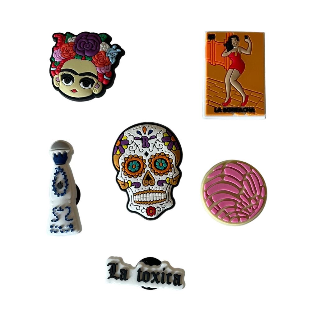 NEW Sugar Skull SHOE CHARMS 6pc for Croc Clogs Zipper Bags La Toxica Day Of Dead